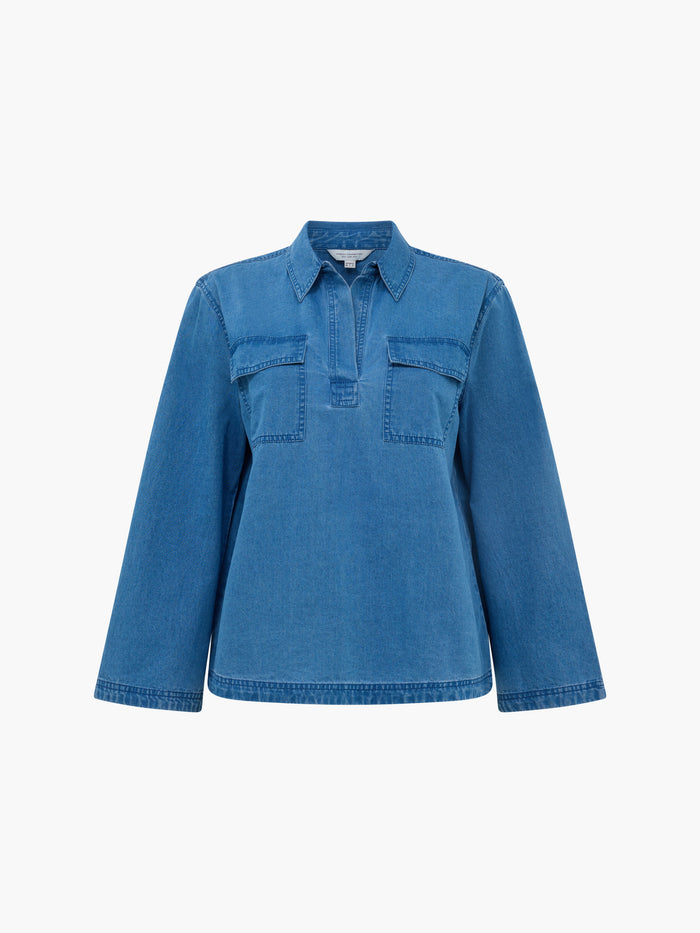 Zaves Chambray Denim Blue Pocket Popover Shirt