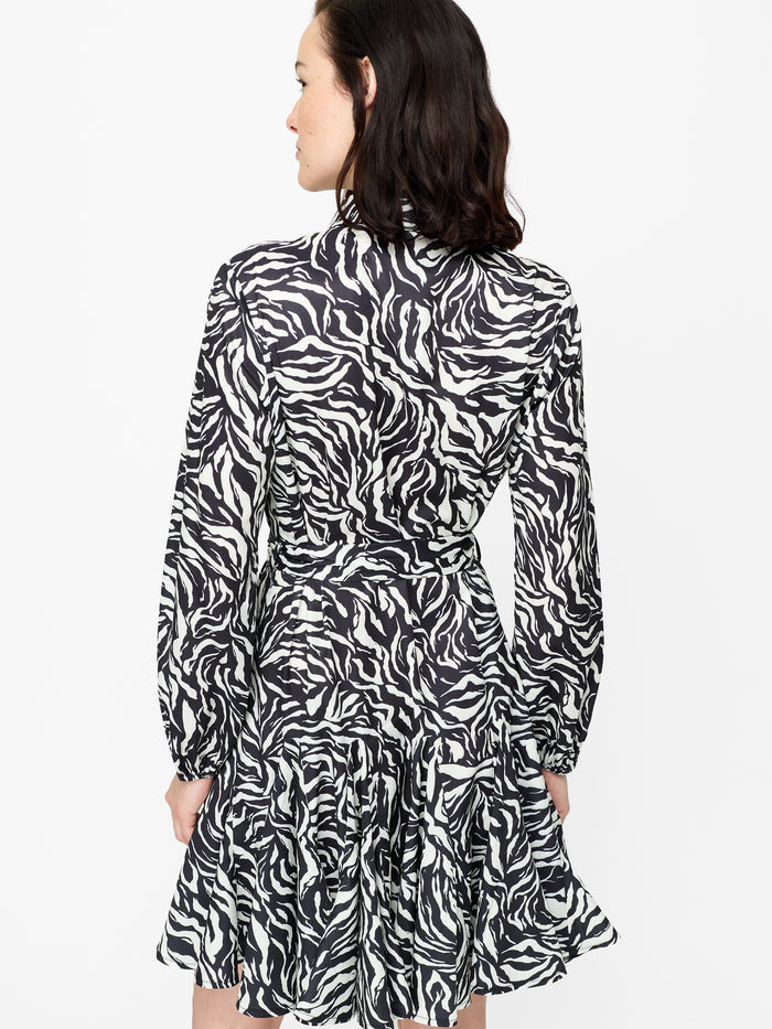 Zebra Print Long Sleeve Swing Mini Dress