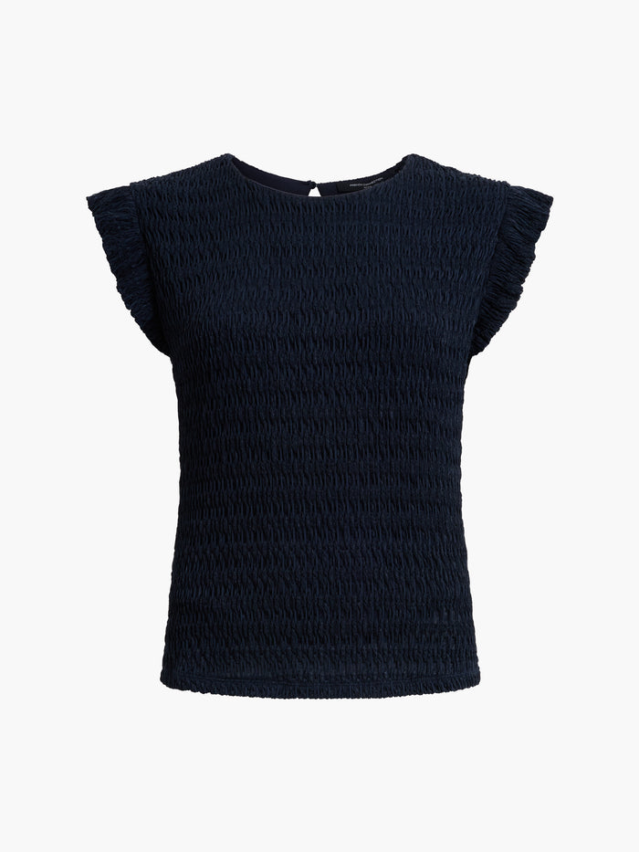 Zinnia Textured Frilled Cap Sleeve Navy Blue Top