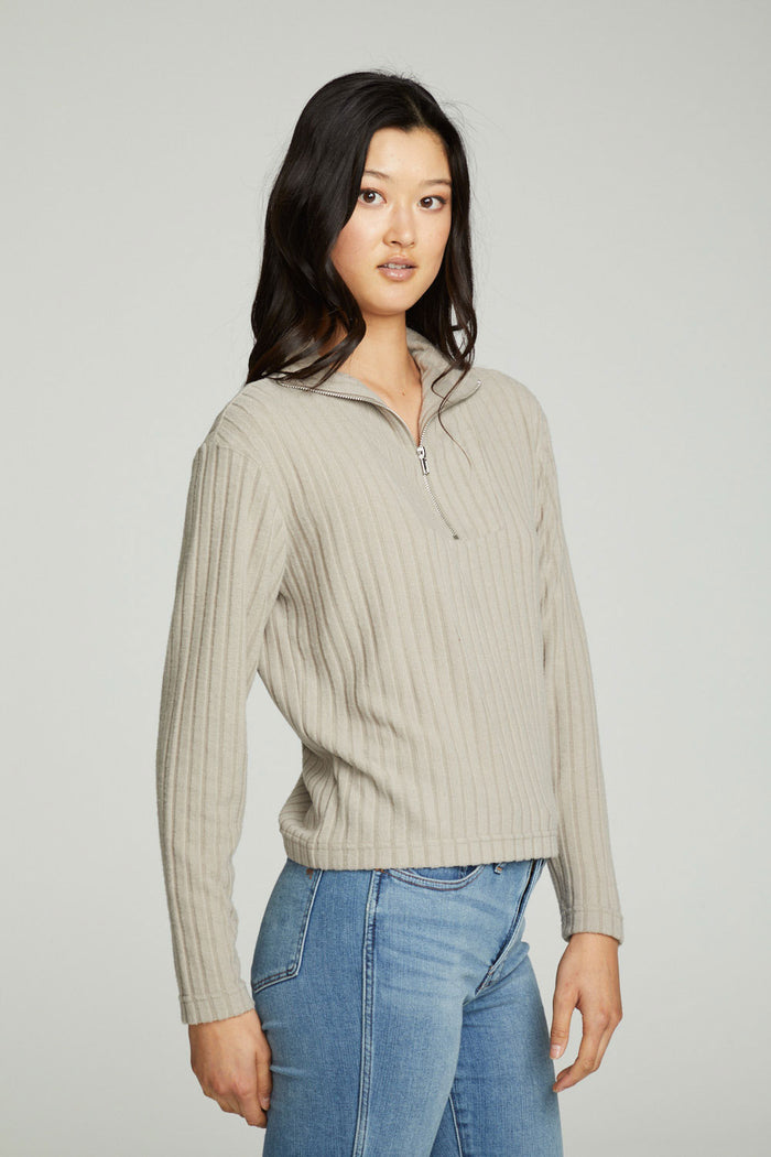 Zip Up Mock Neck Long Sleeve Pullover WOMENS chaserbrand