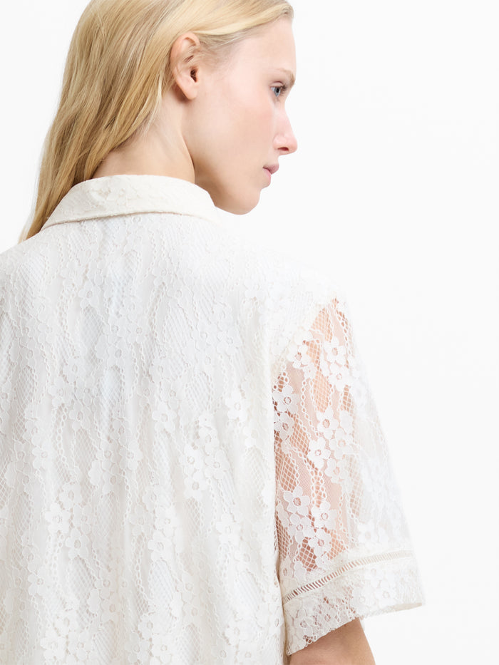 Zoe Lace Cream Short Sleeve Button Through Shirt