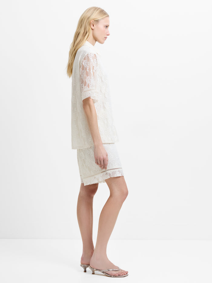 Zoe Lace Cream Short Sleeve Button Through Shirt