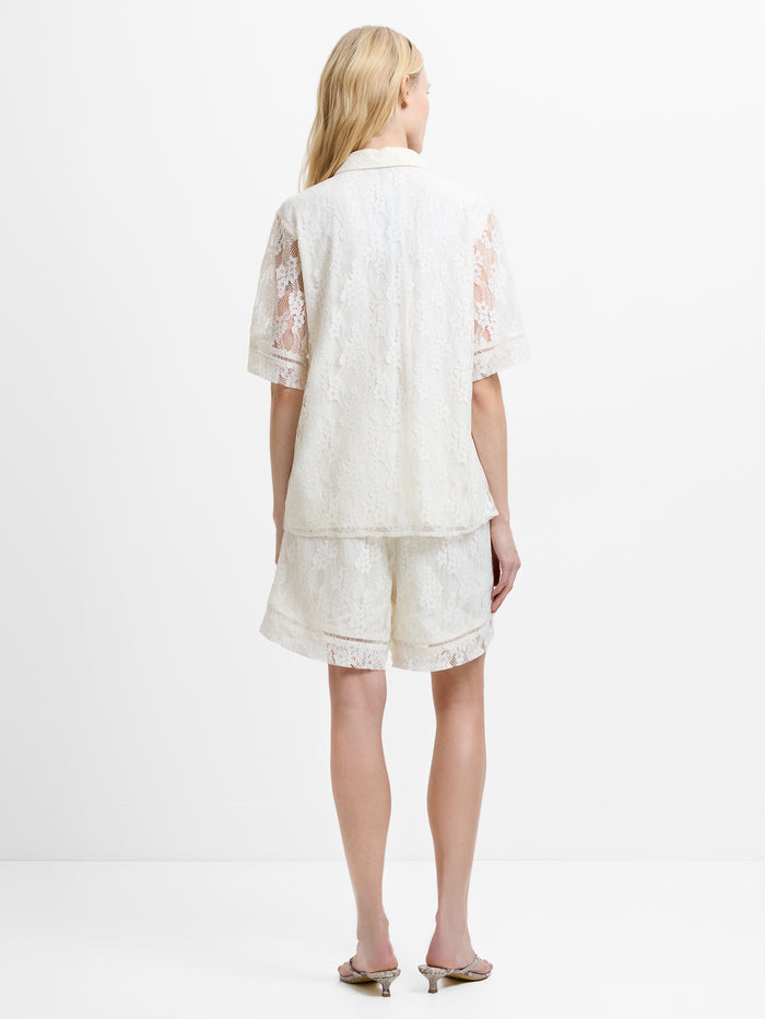 Zoe Lace Cream Short Sleeve Button Through Shirt