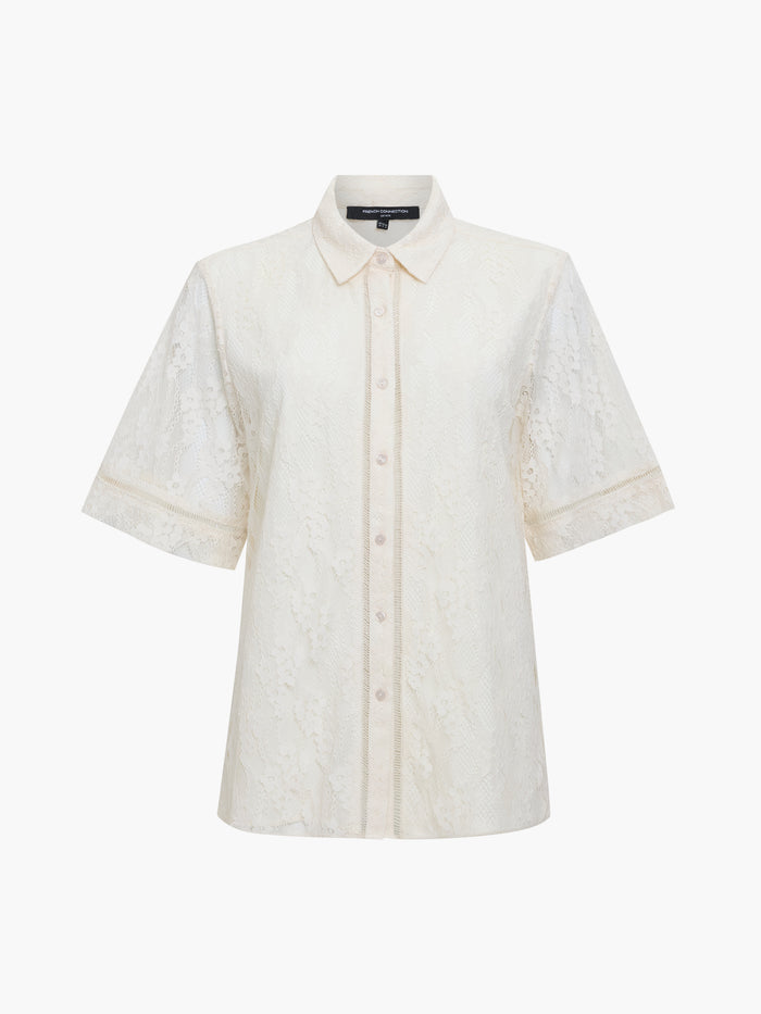 Zoe Lace Cream Short Sleeve Button Through Shirt
